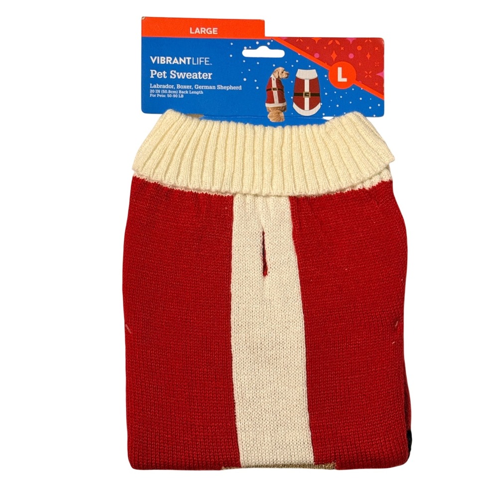 Vibrant Life Santa Claus Pet Sweater Large Red White Christmas Dog Apparel L